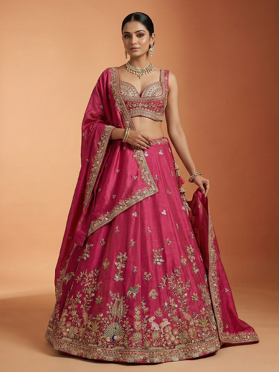 Pink Floral Embroidered Bridal Lehenga Choli
