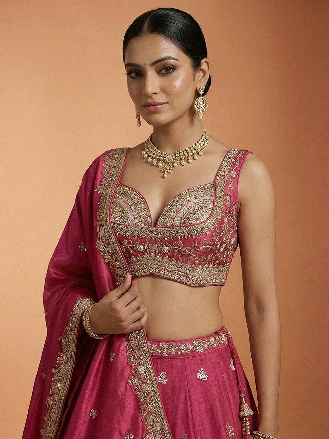 Pink Floral Embroidered Bridal Lehenga Choli