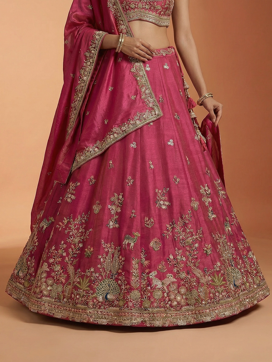 Pink Floral Embroidered Bridal Lehenga Choli