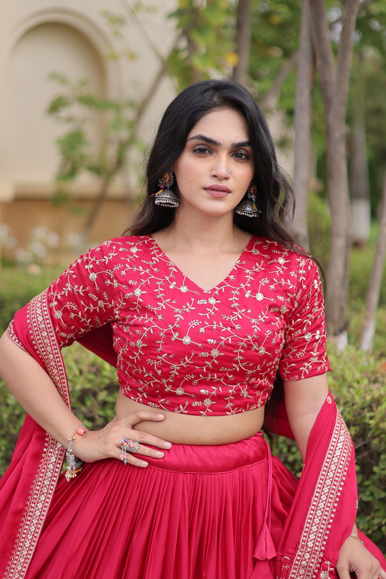 Pink Floral Embroidered Bridal Lehenga Choli
