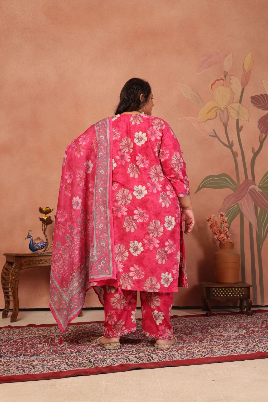Pink Floral Embroidered Cambric Cotton Straight Suit — alternate view