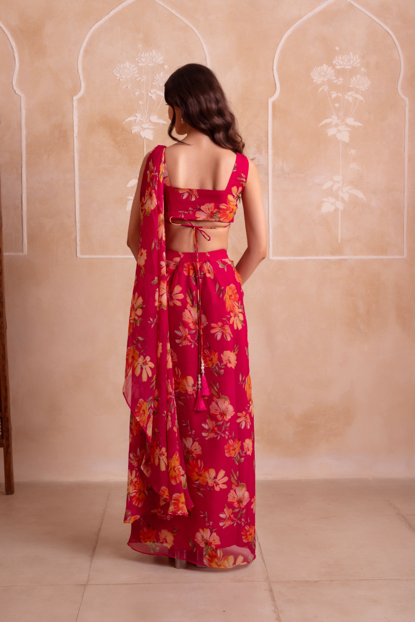 Pink Floral Embroidered Chiffon Lehenga Choli — alternate view