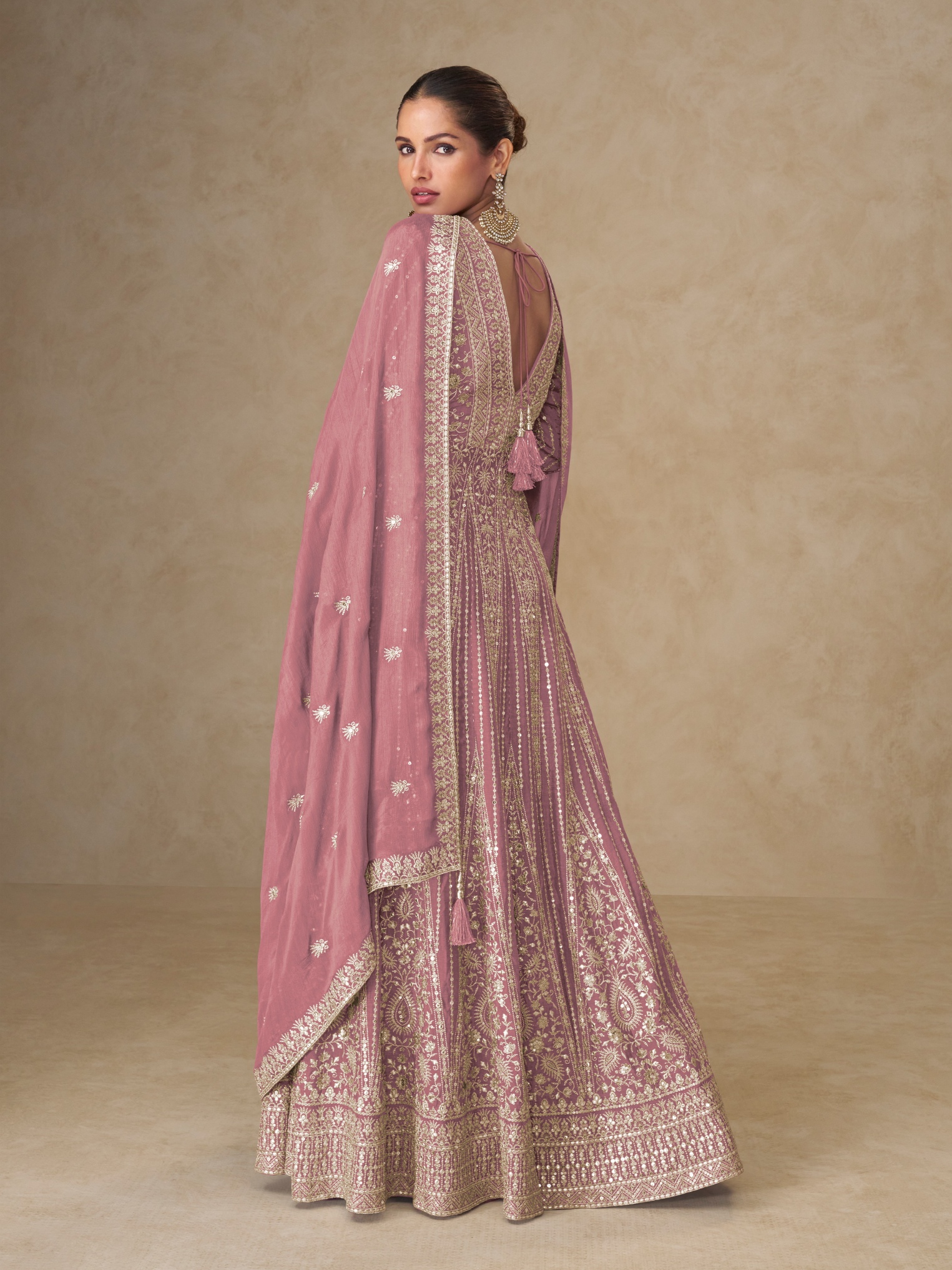 Pink Floral Embroidered Chinon Anarkali Suit — alternate view