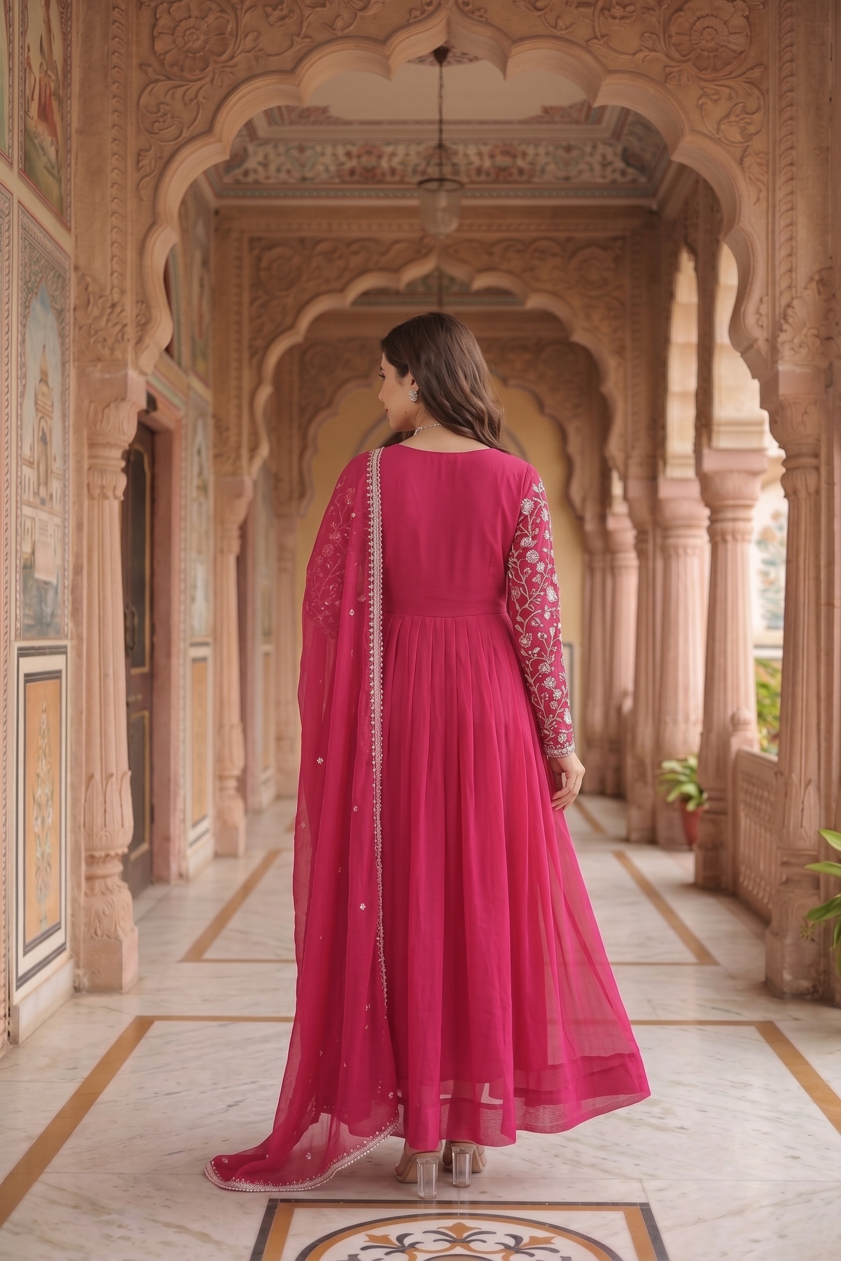 Pink Floral Embroidered Georgette Anarkali Suit — alternate view
