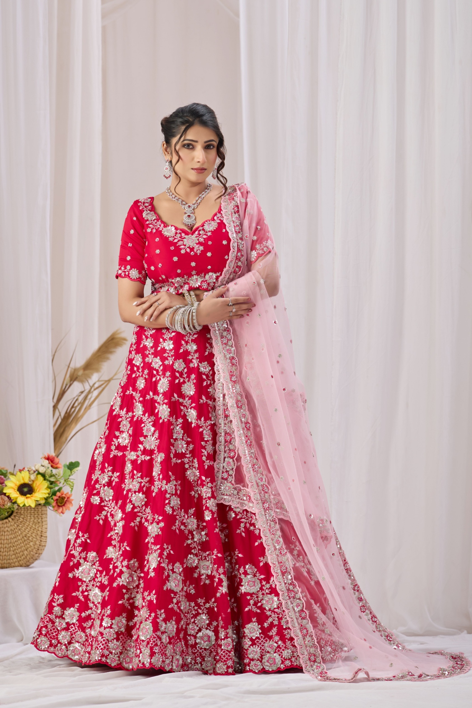 Pink Floral Embroidered Georgette Lehenga Choli