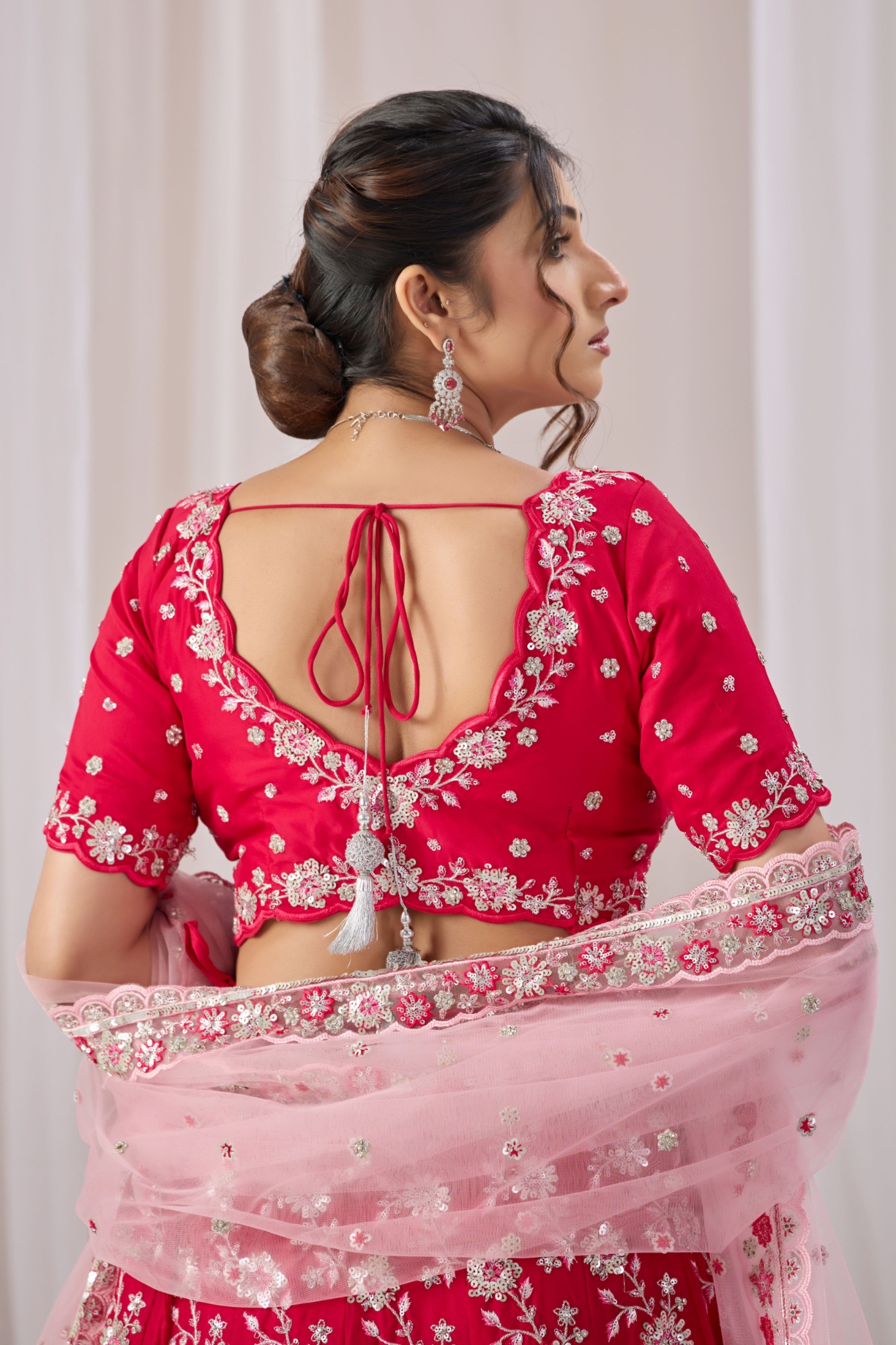 Pink Floral Embroidered Georgette Lehenga Choli — alternate view