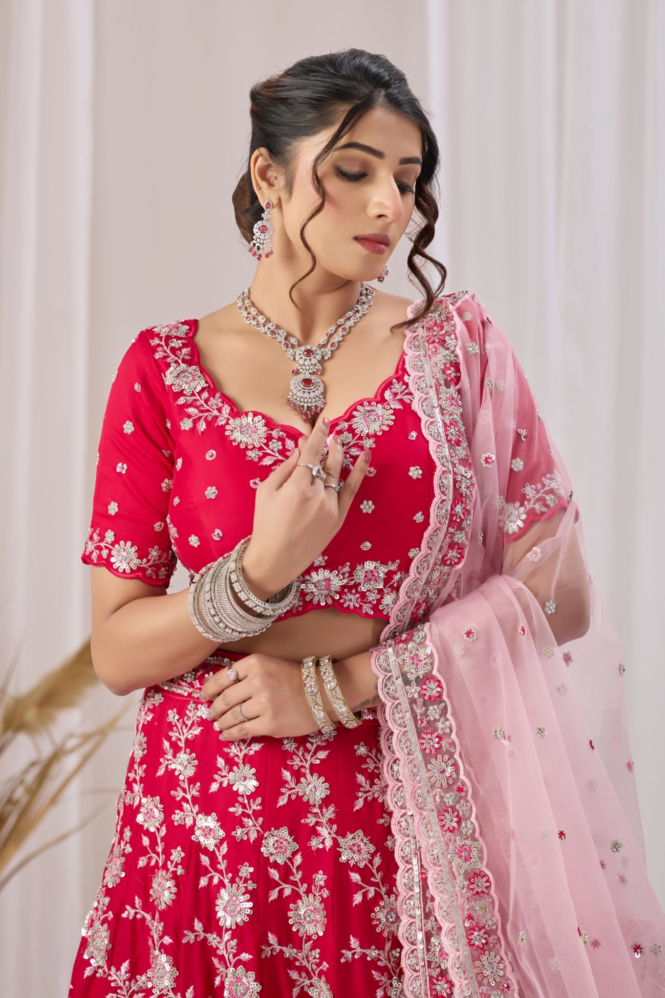 Pink Floral Embroidered Georgette Lehenga Choli