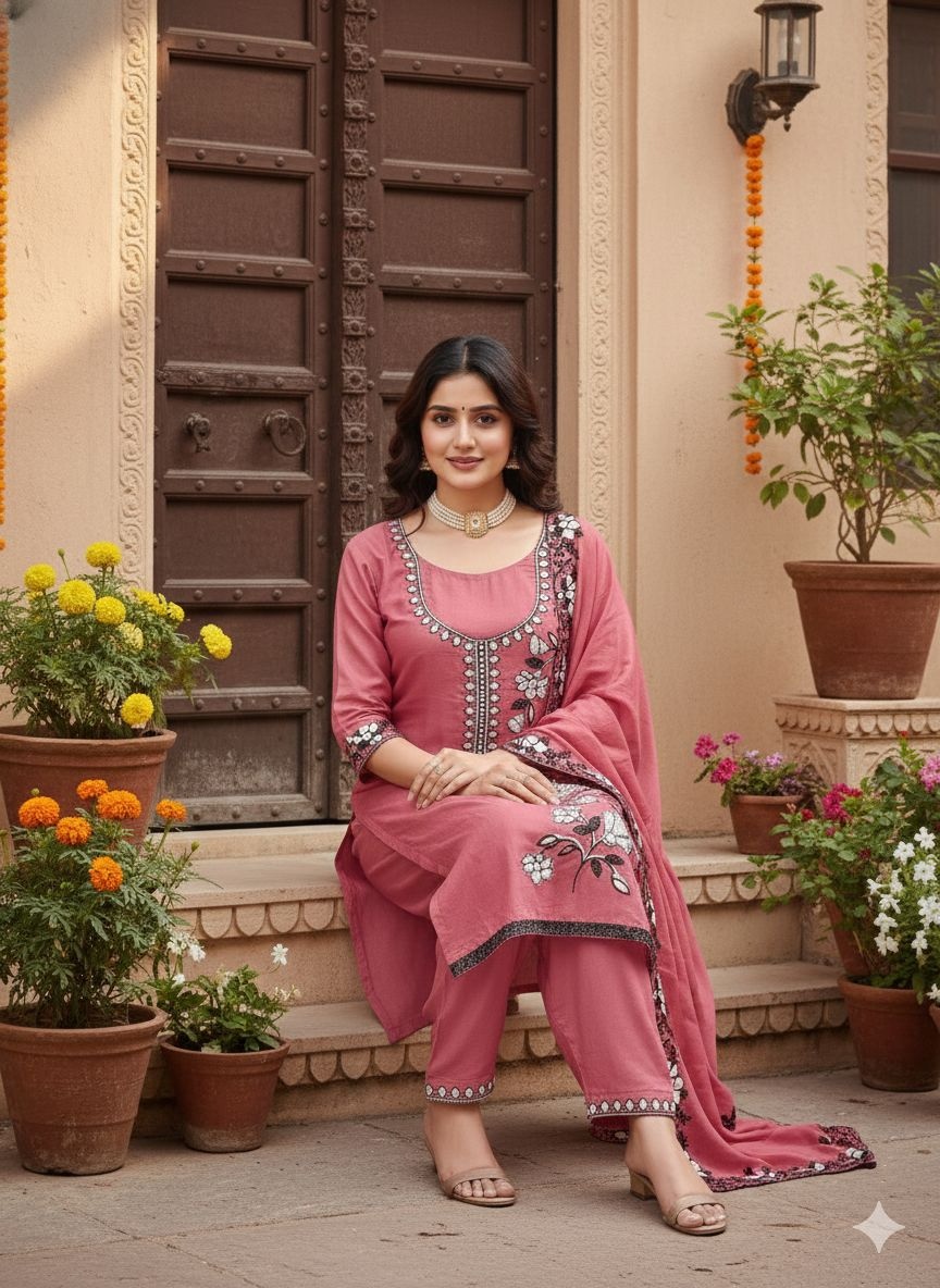 Pink Floral Embroidered Georgette Salwar Suit — alternate view