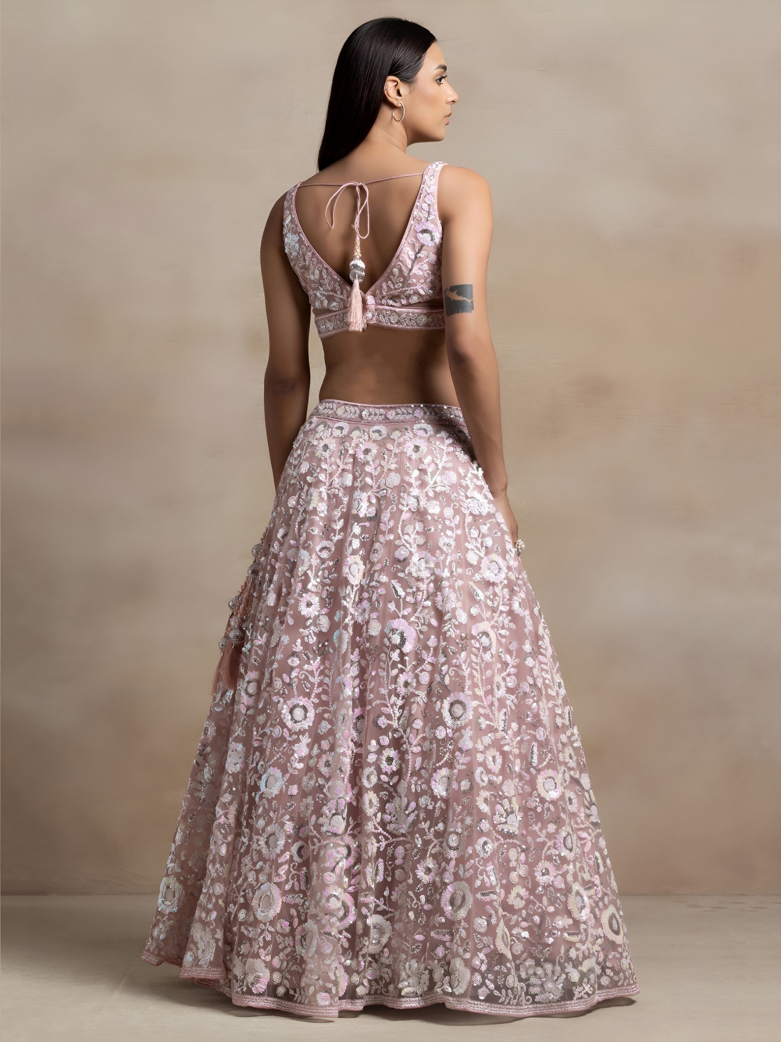 Pink Floral Embroidered Net Lehenga Choli — alternate view