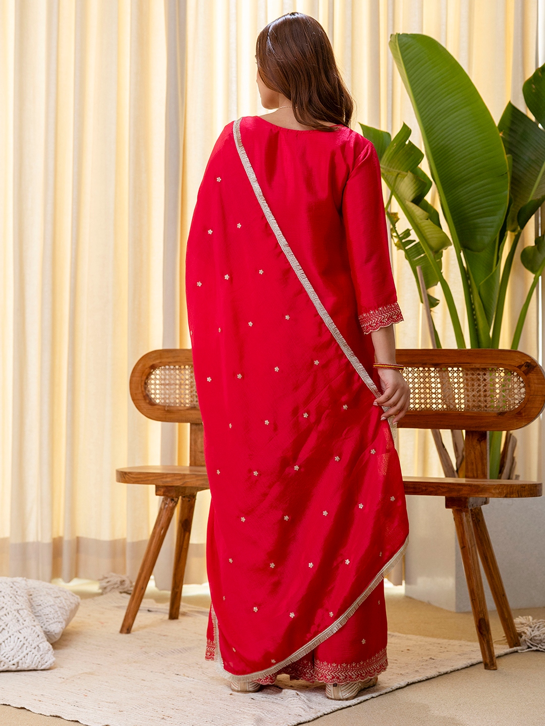 Pink Floral Embroidered Silk Blend Salwar Suit — alternate view