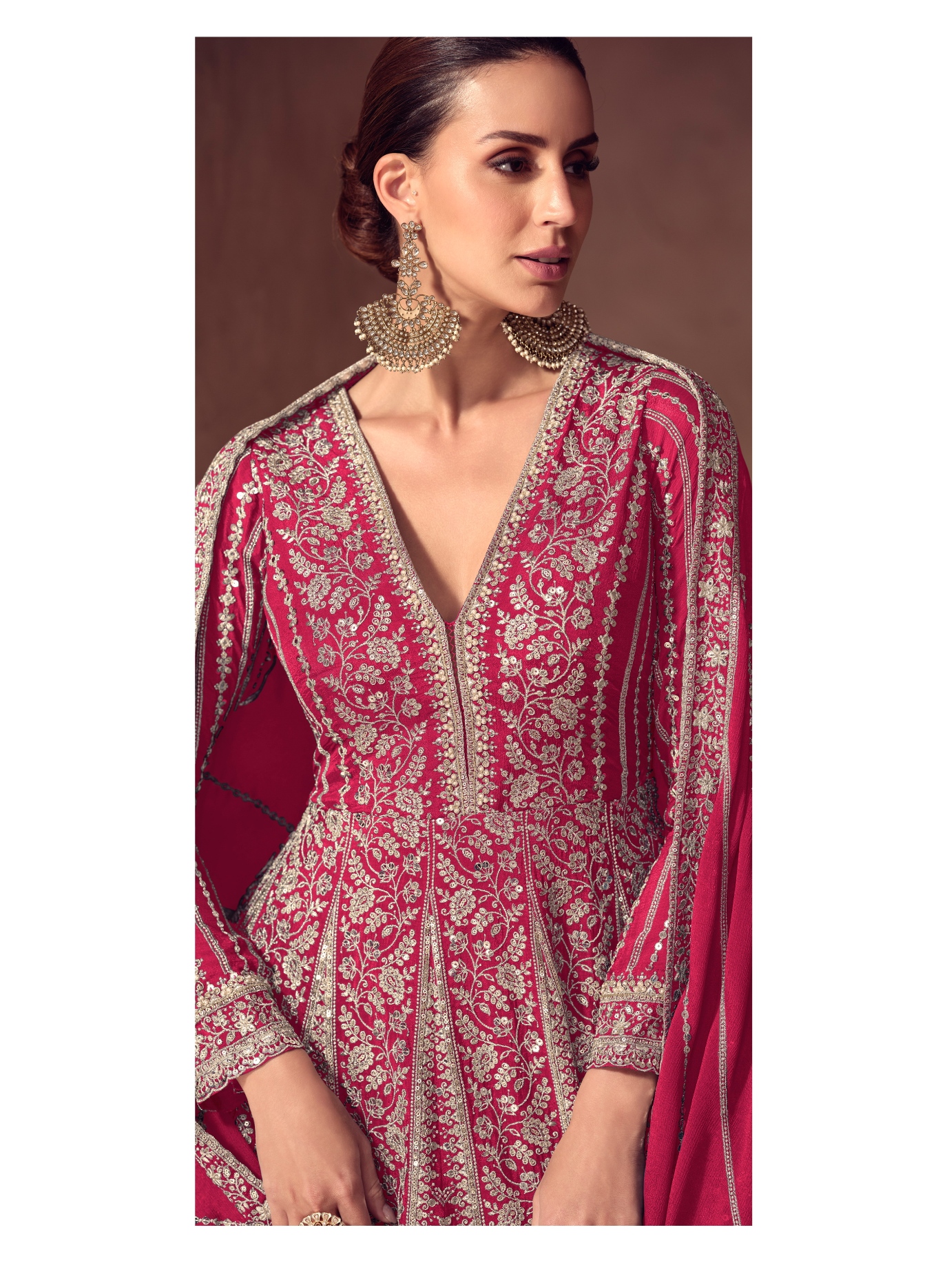 Pink Floral Embroidery Chinon Gown — alternate view