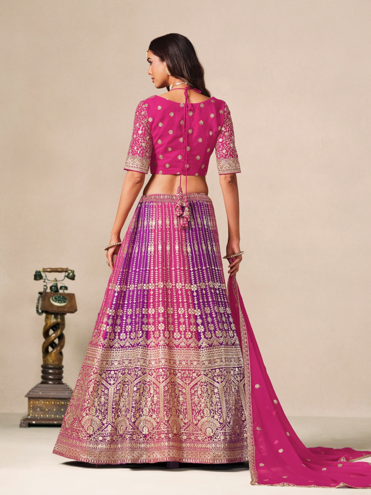 Pink Floral Embroidery Faux Georgette Circular Lehenga Choli — alternate view
