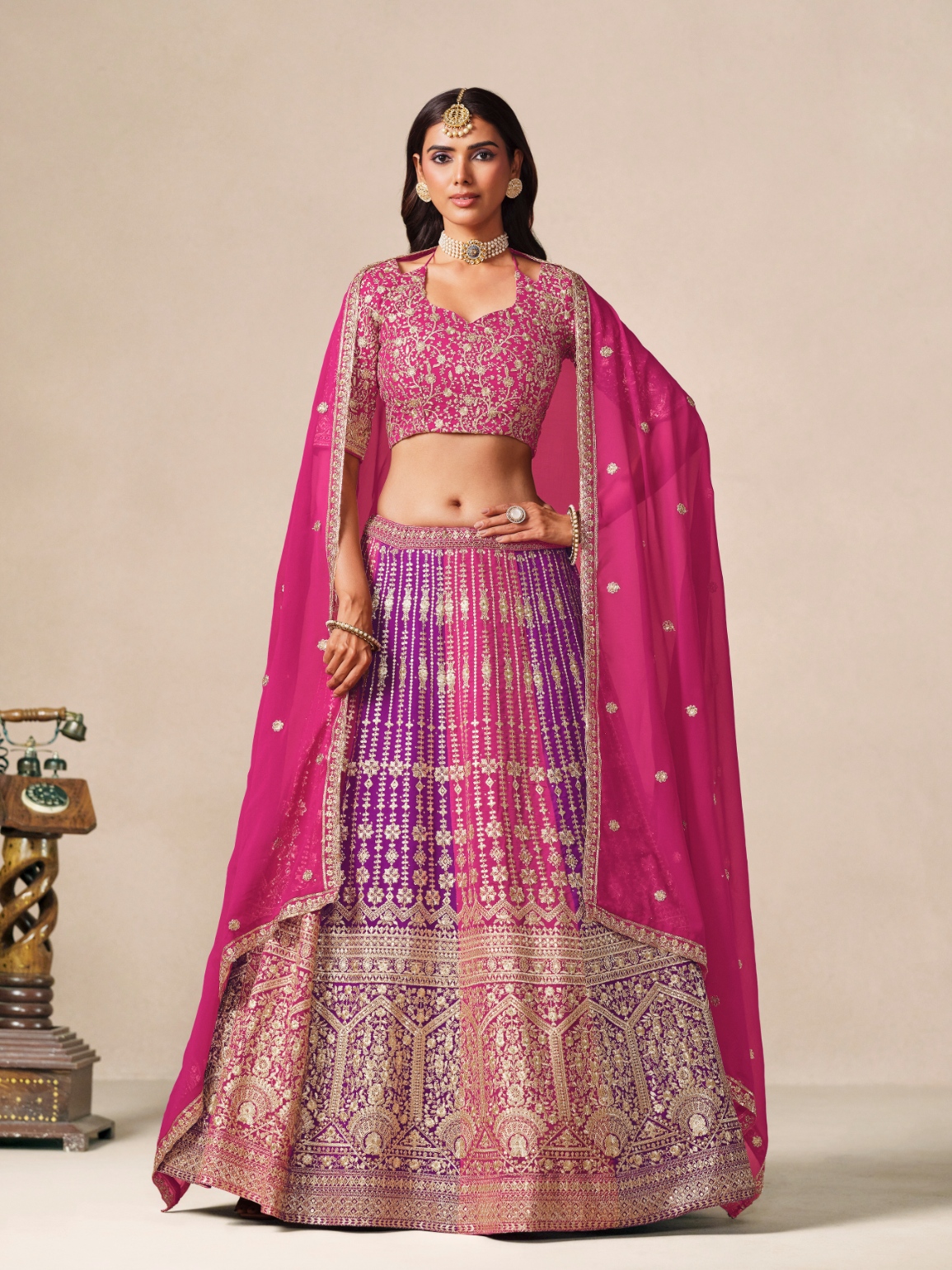 Pink Floral Embroidery Faux Georgette Circular Lehenga Choli