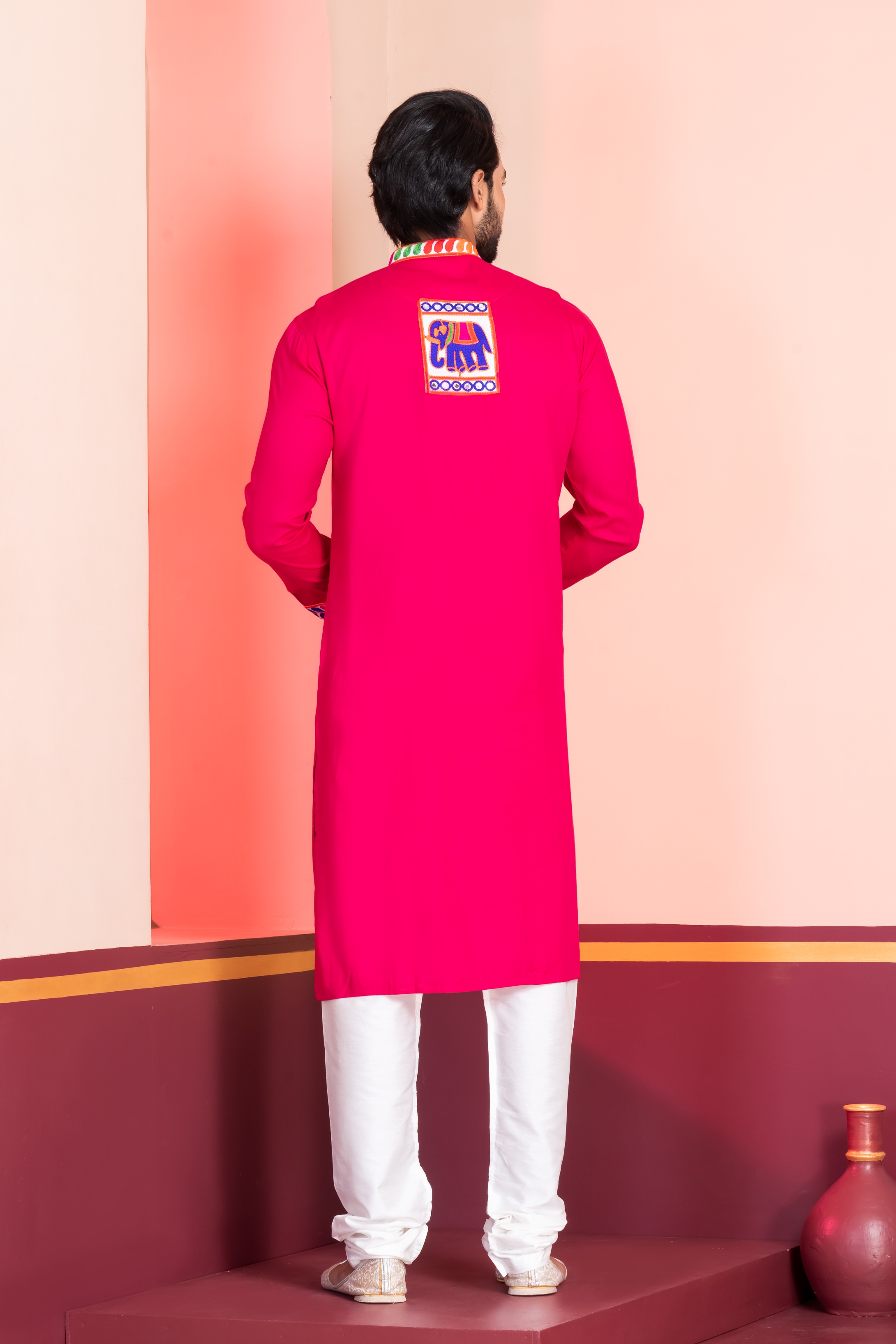 Pink Floral Embroidery Rayon Kurta Pyjama — alternate view