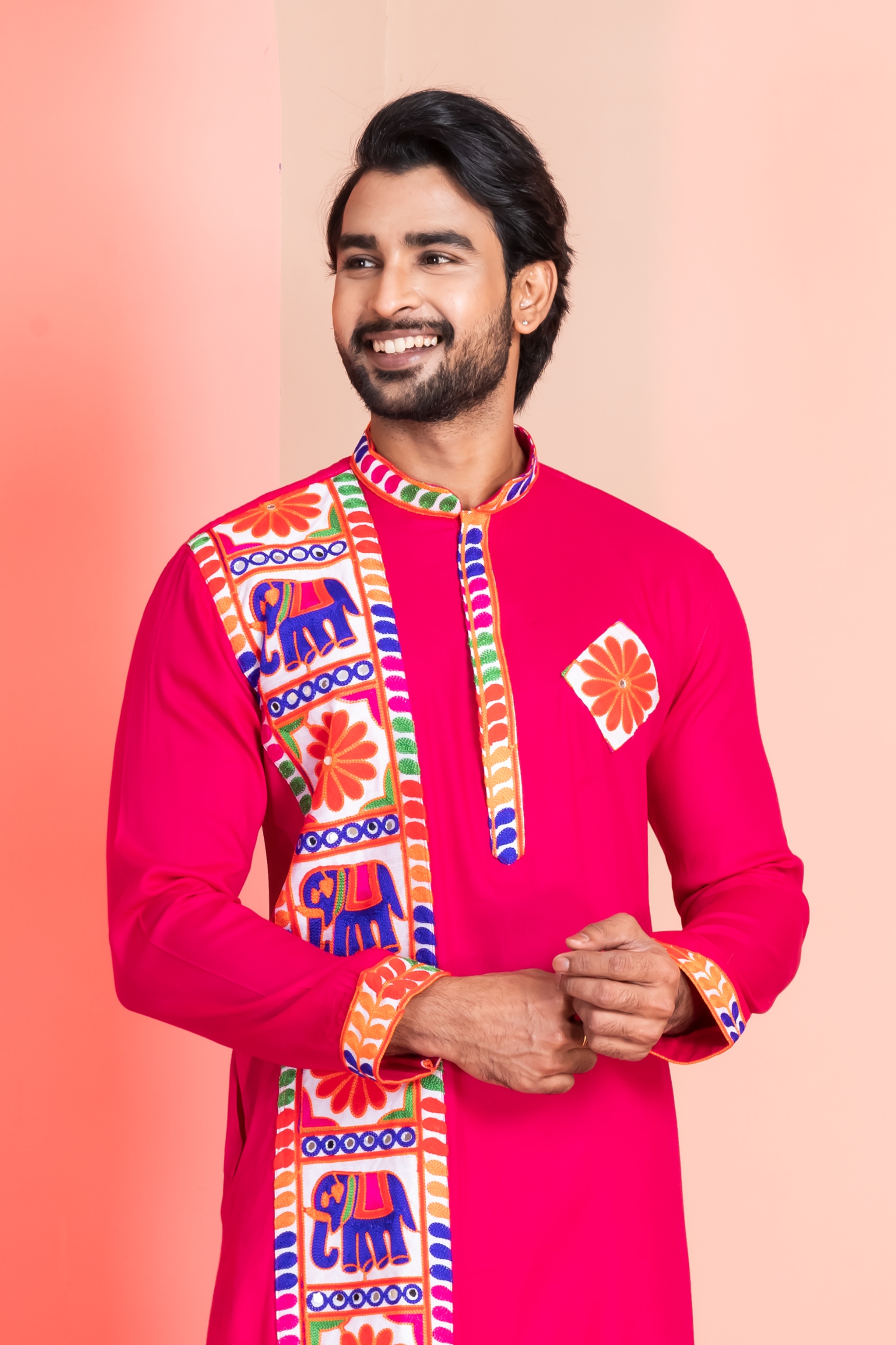 Pink Floral Embroidery Rayon Kurta Pyjama
