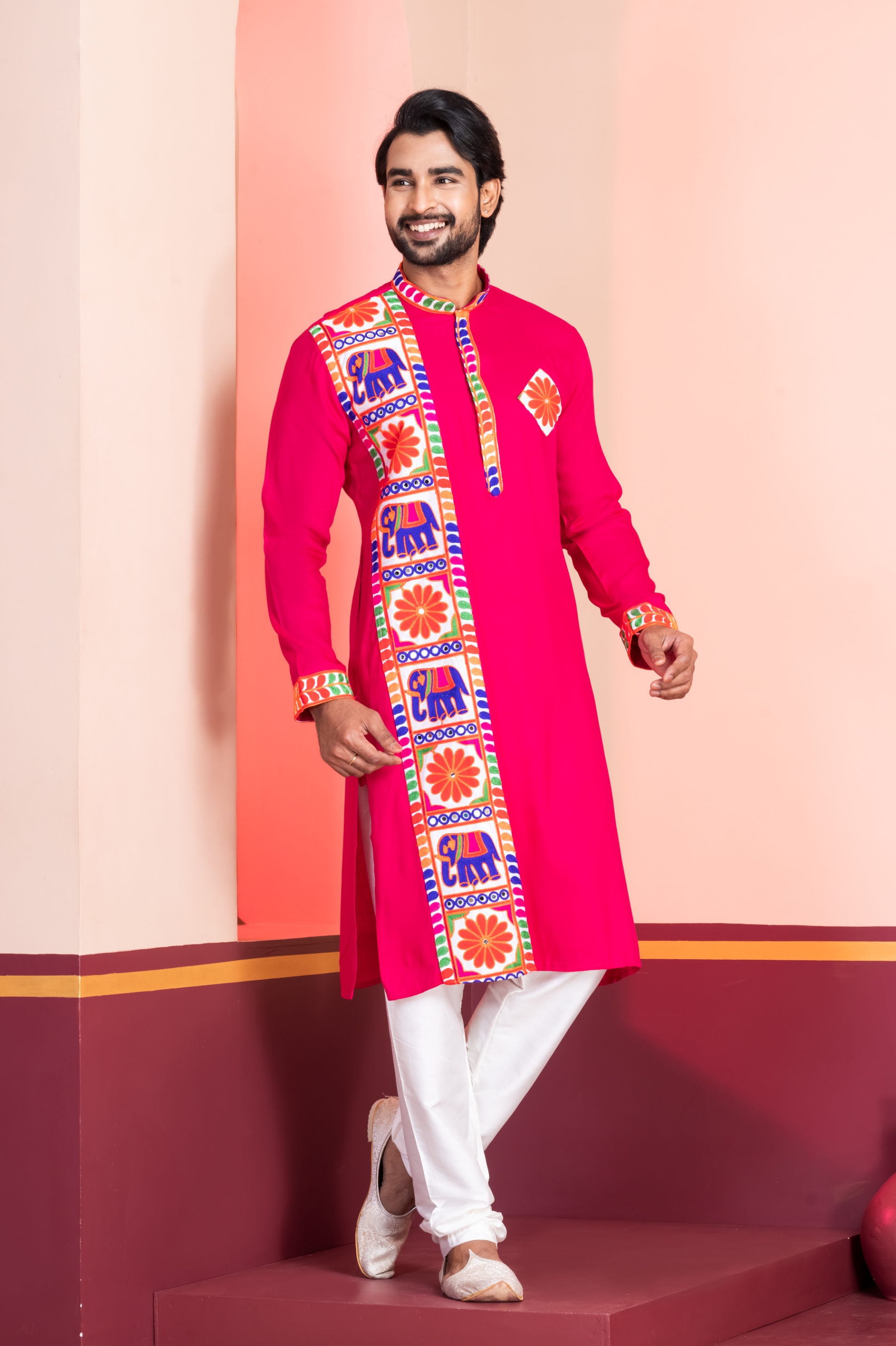 Pink Floral Embroidery Rayon Kurta Pyjama