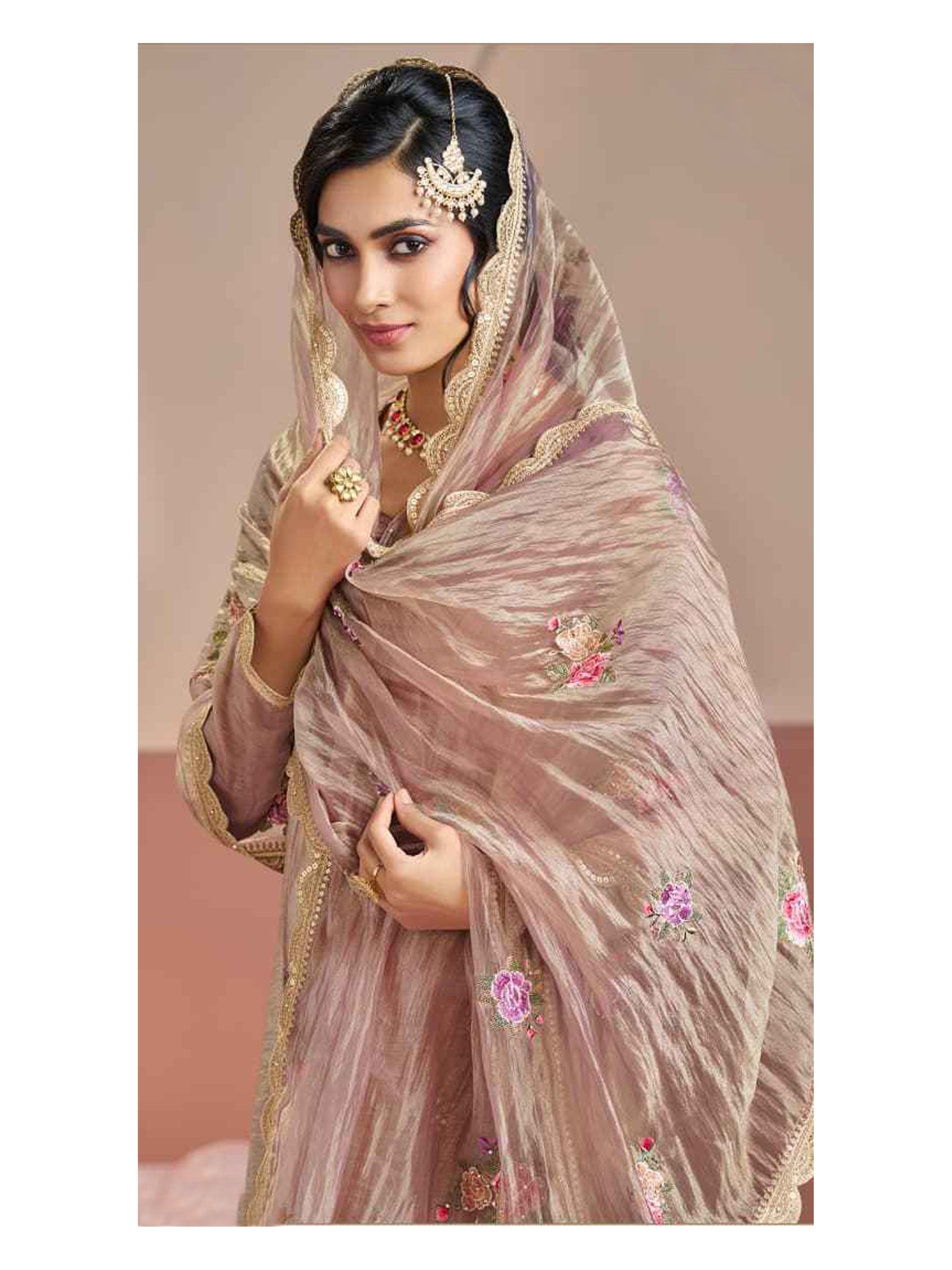 Pink Floral Embroidery Silk Salwar Suit — alternate view