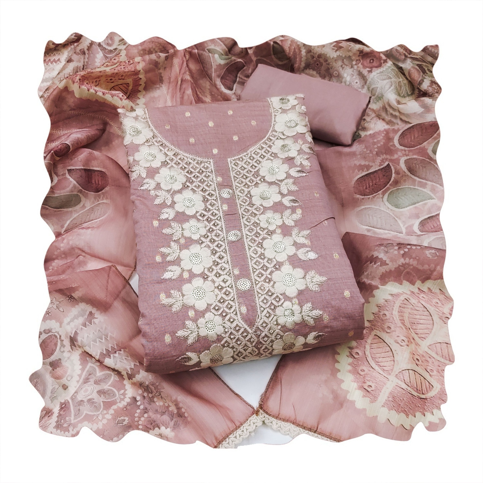 Pink Floral Hand Work Modal Cotton Salwar Suit — alternate view