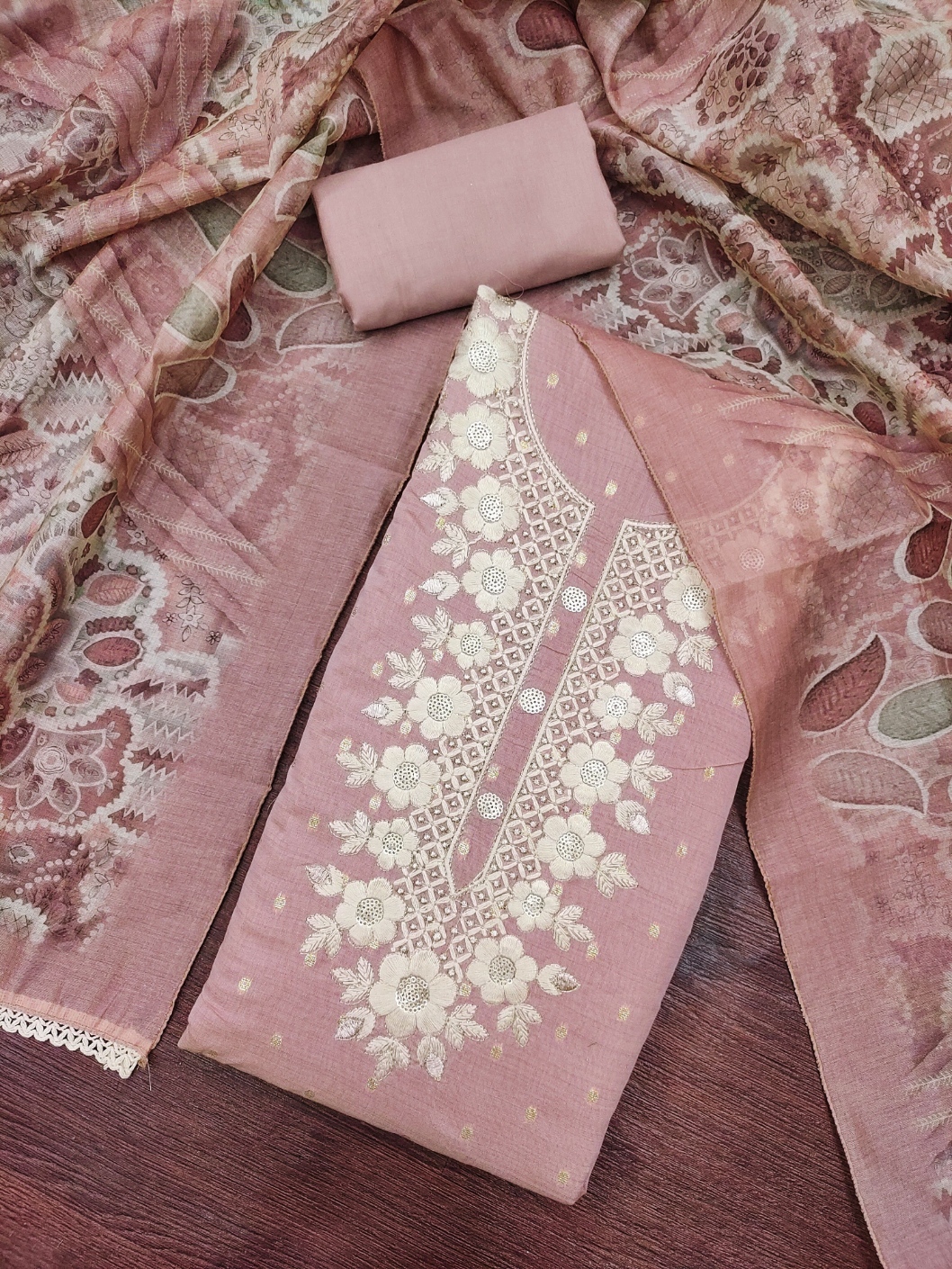 Pink Floral Hand Work Modal Cotton Salwar Suit