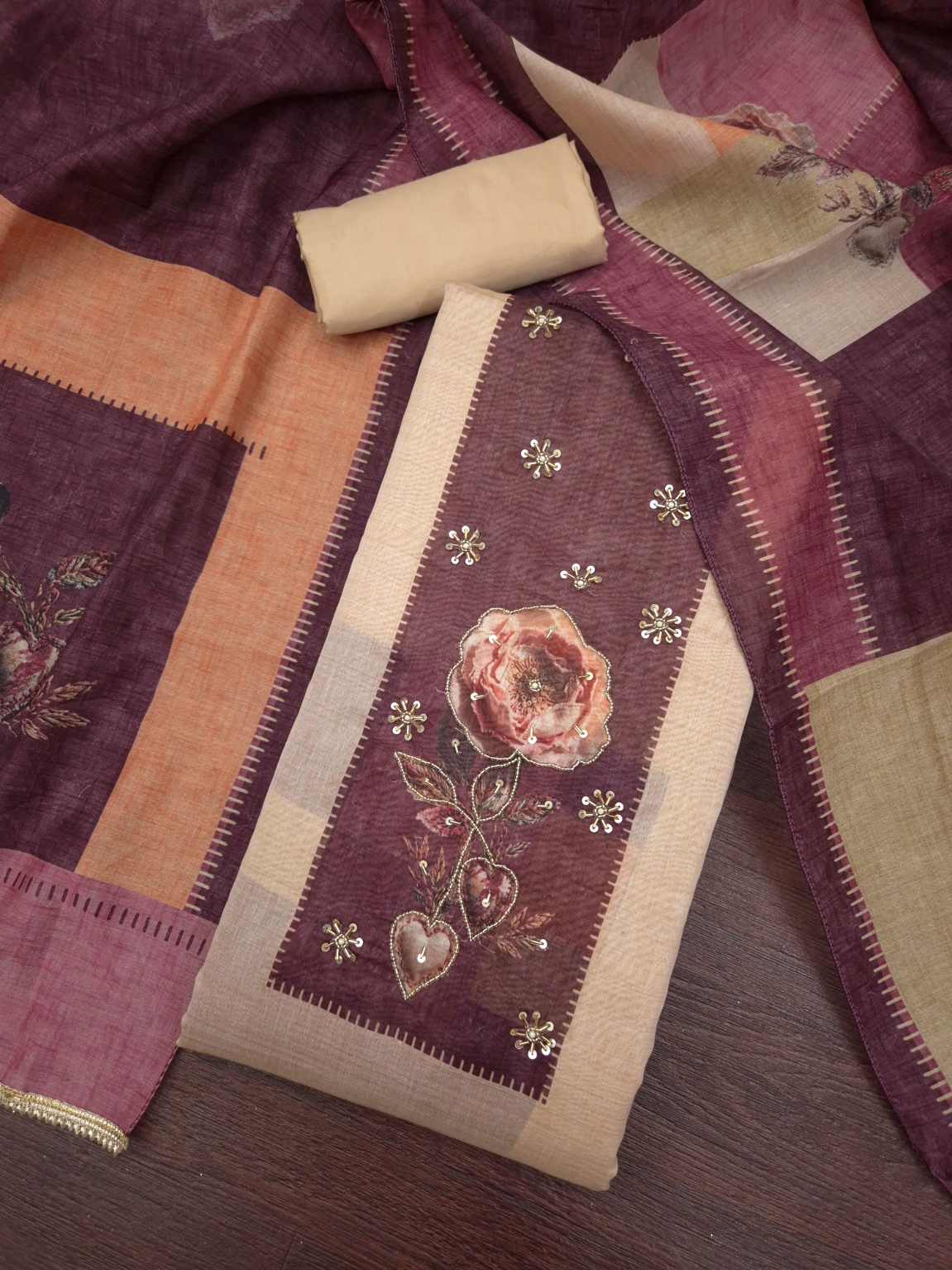 Pink Floral Hand Work Modal Cotton Straight Suit