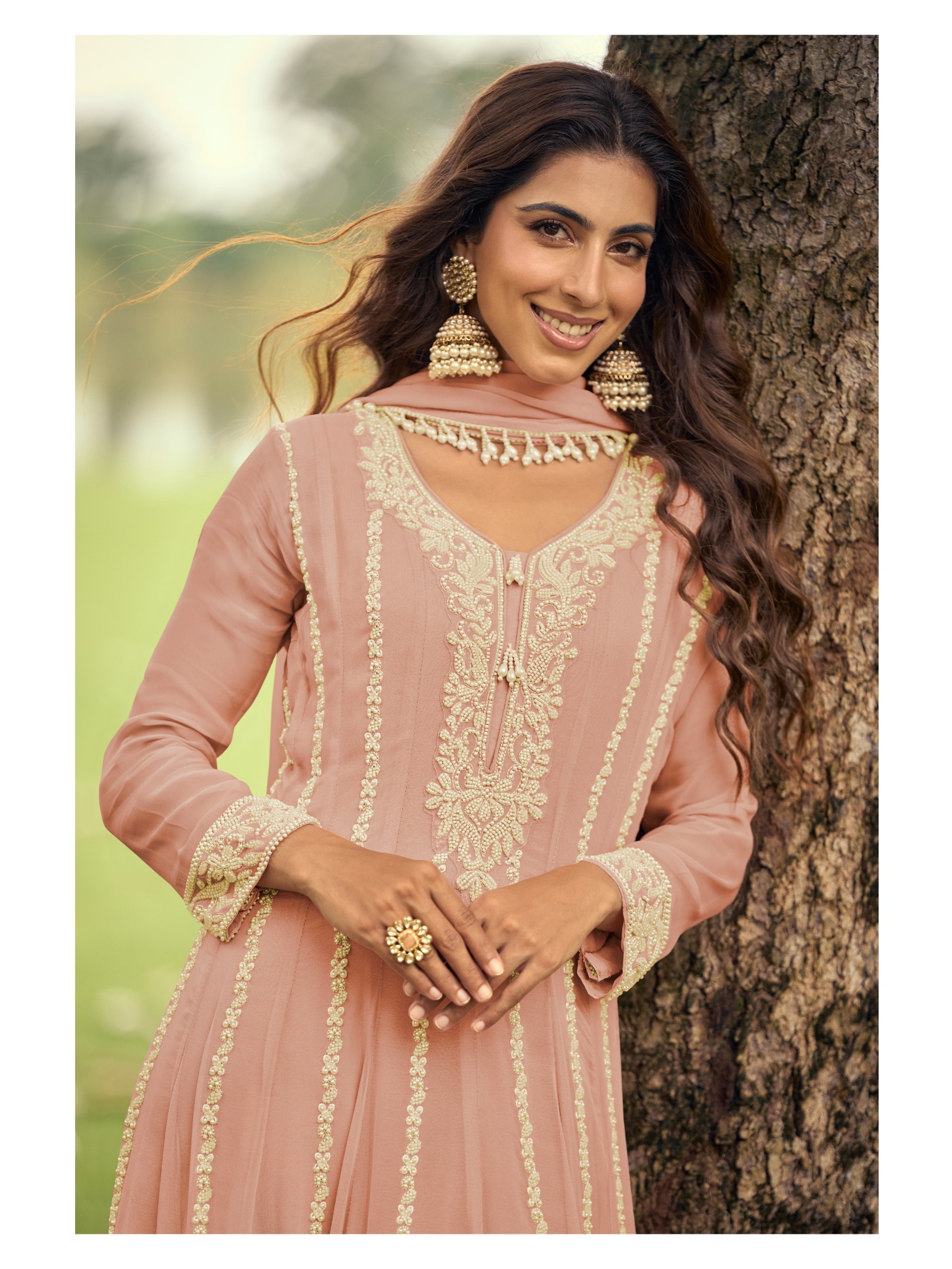 Pink Floral Heavy Designer Beads Georgette Anarkali Suit — alternate view
