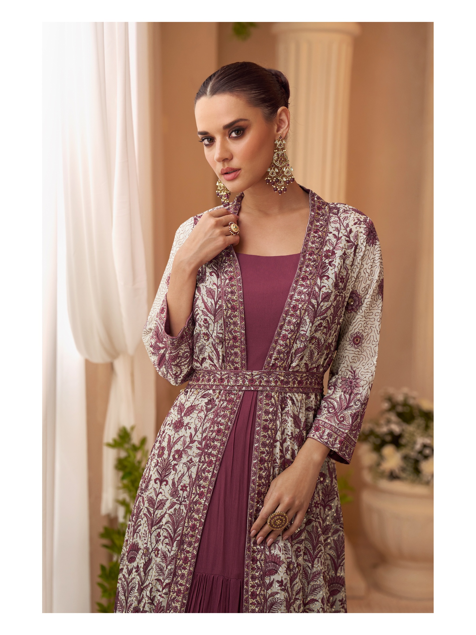 Pink Floral Heavy Designer Embroidery Chinon Jacket Gown — alternate view