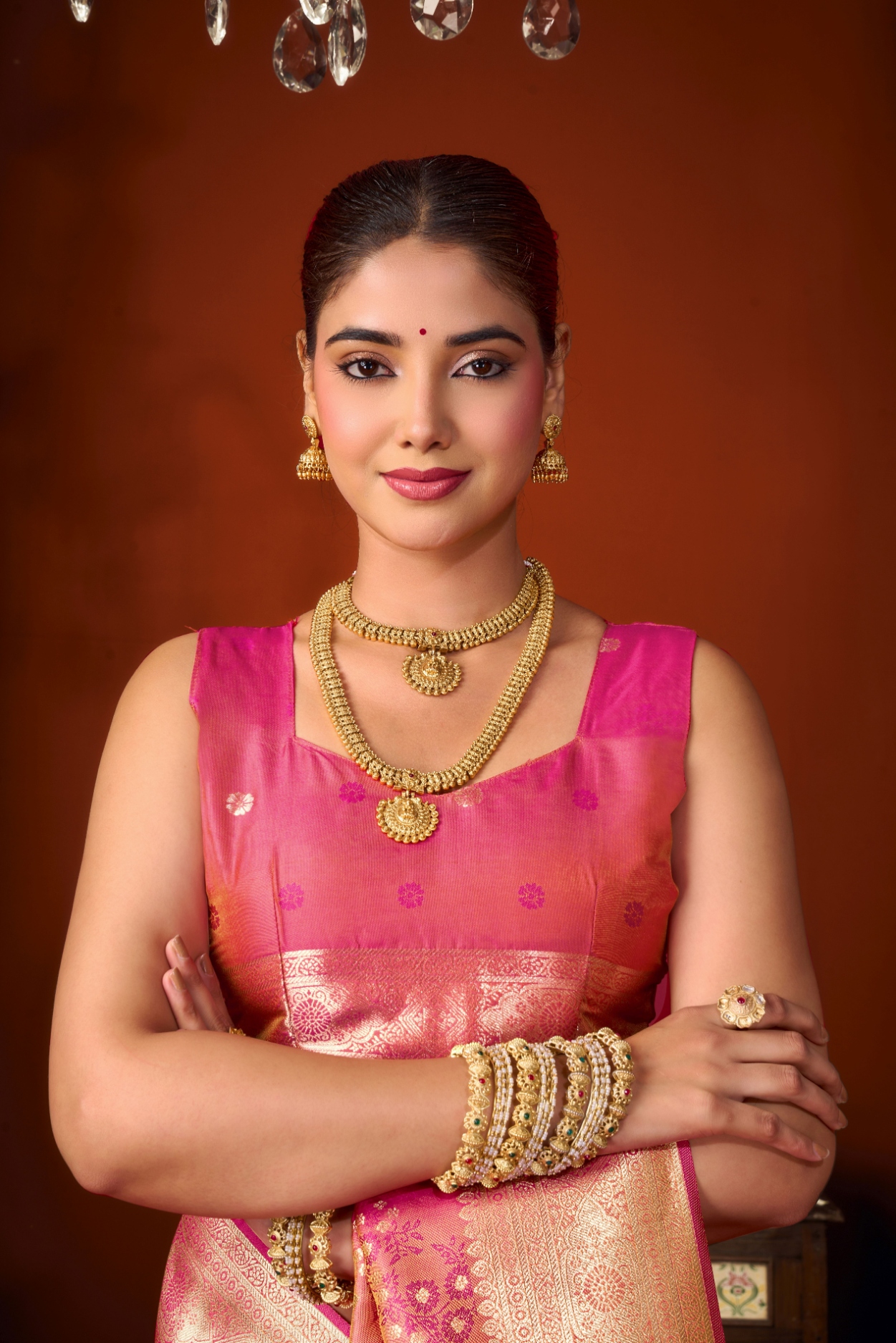 Pink Floral Jacquard Soft Silk Saree