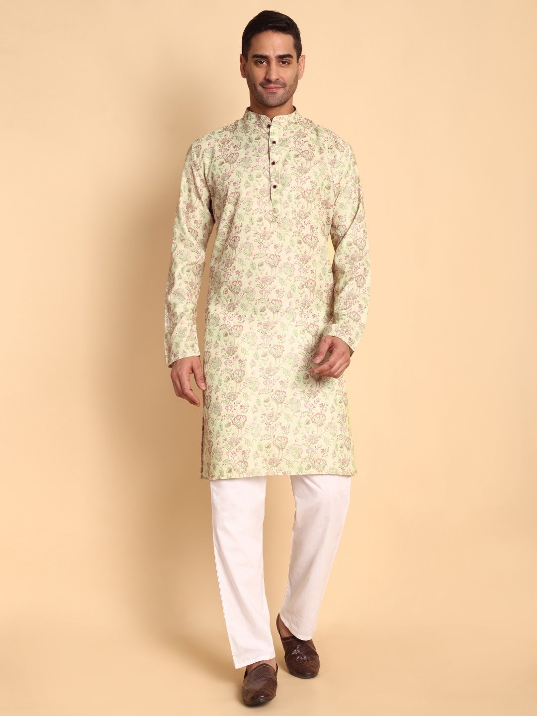 Pink Floral Printed Cotton Kurta Pyjama