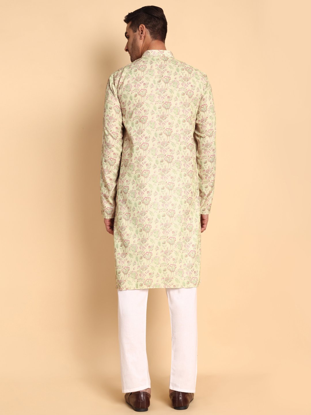 Pink Floral Printed Cotton Kurta Pyjama — alternate view