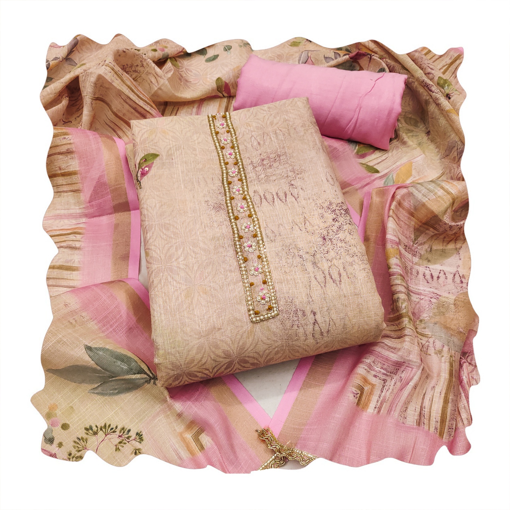 Pink Floral Printed Cotton Straight Salwar Suit — alternate view