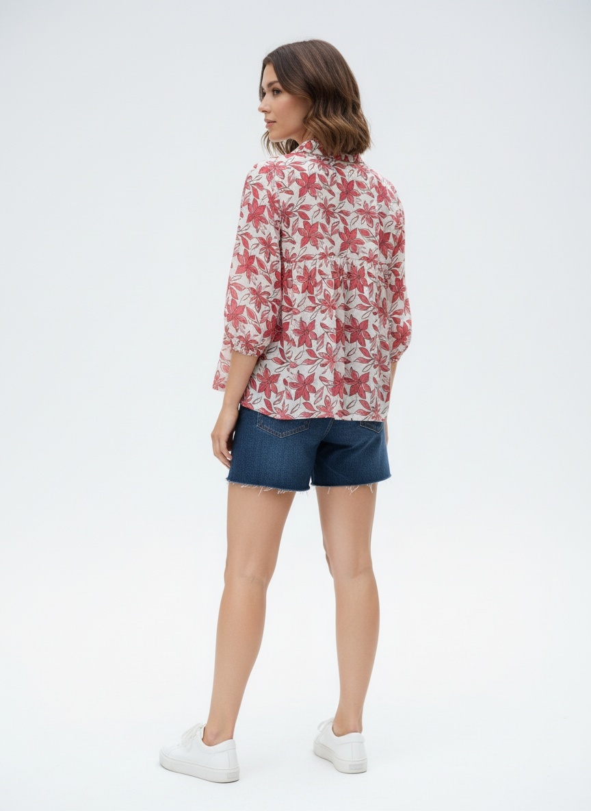 Pink Floral Printed Gathered Top — alternate view