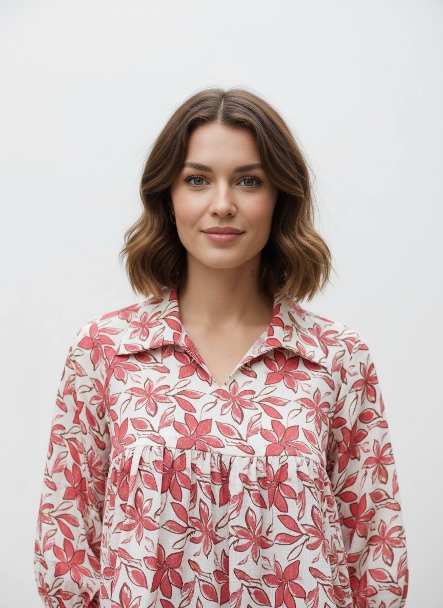 Pink Floral Printed Gathered Top
