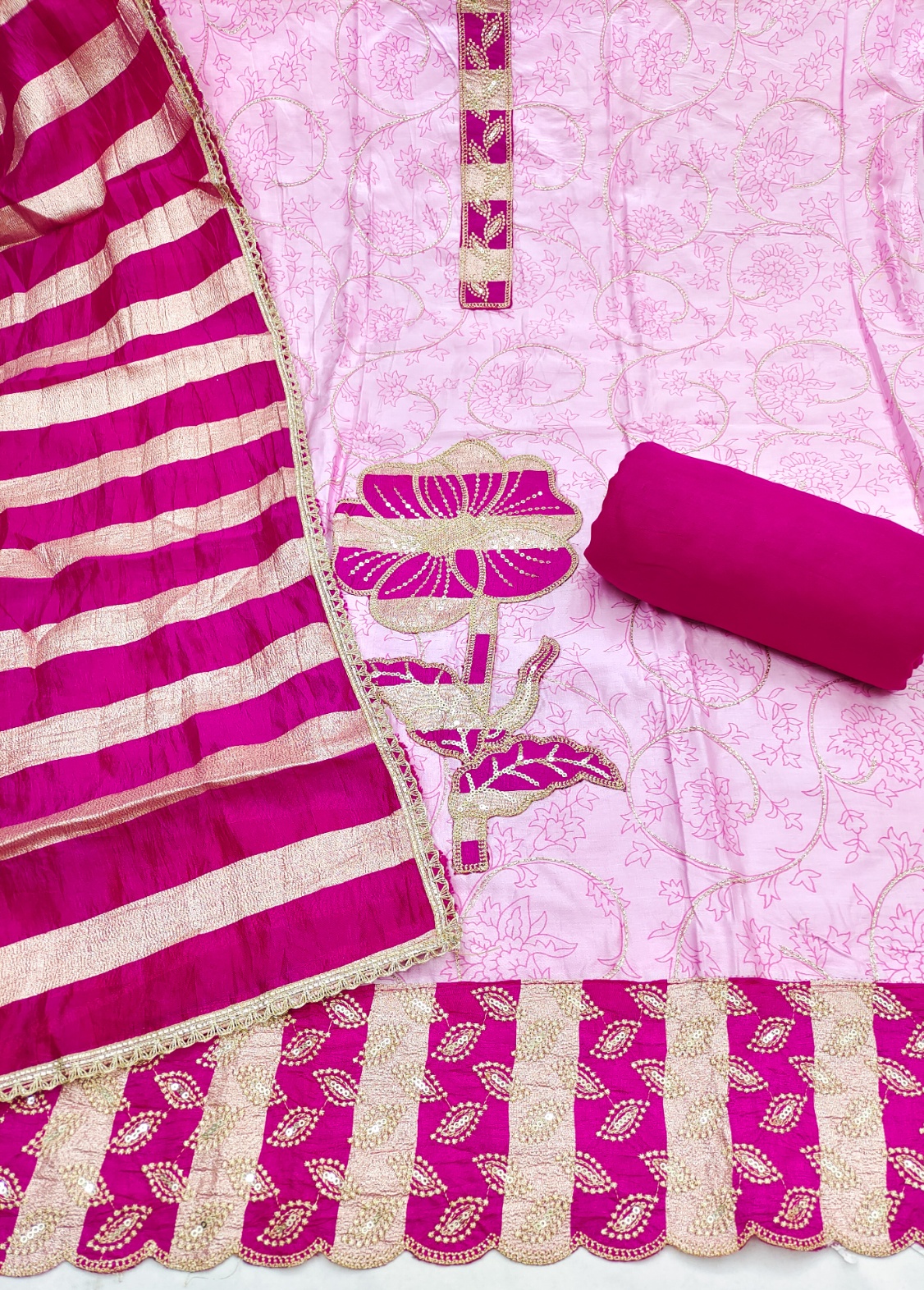 Pink Floral Printed Jam Cotton Salwar Suit