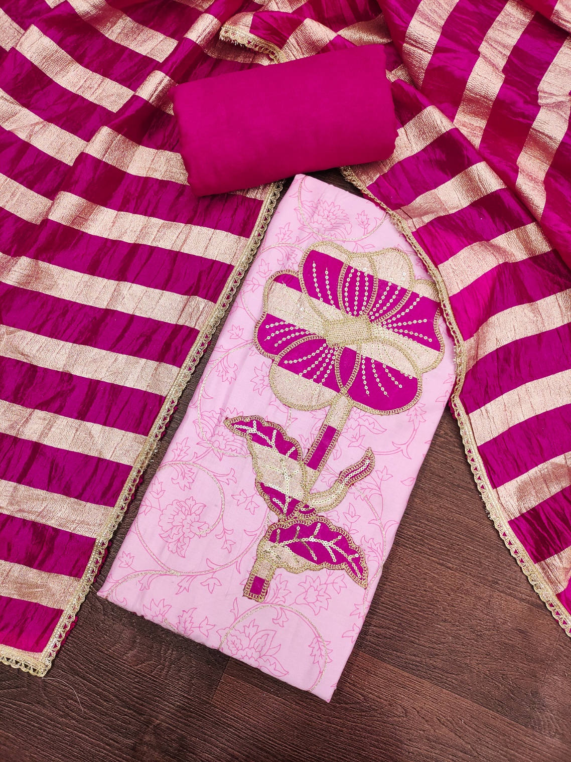 Pink Floral Printed Jam Cotton Salwar Suit