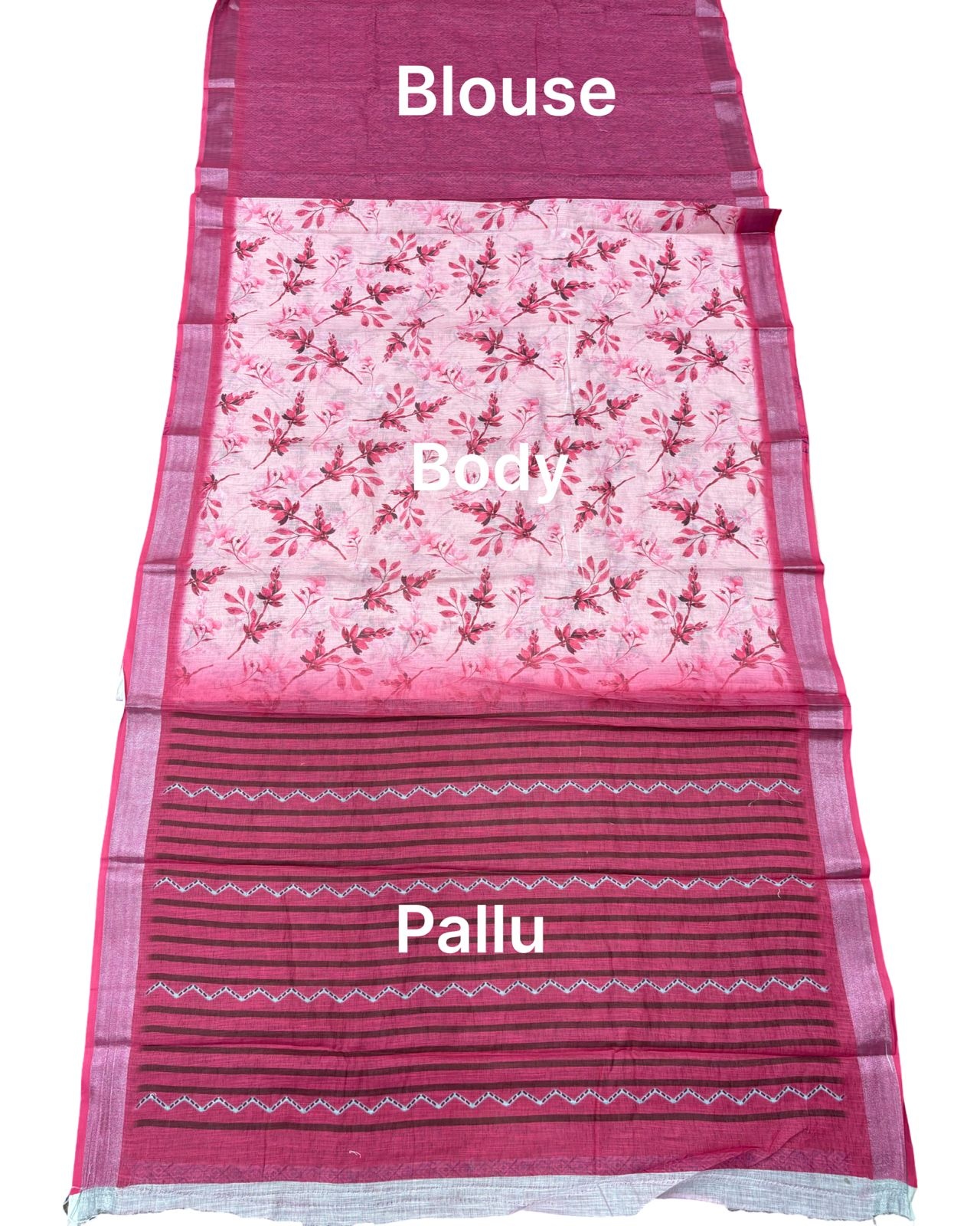 Pink Floral Printed Lichi Silk Saree
