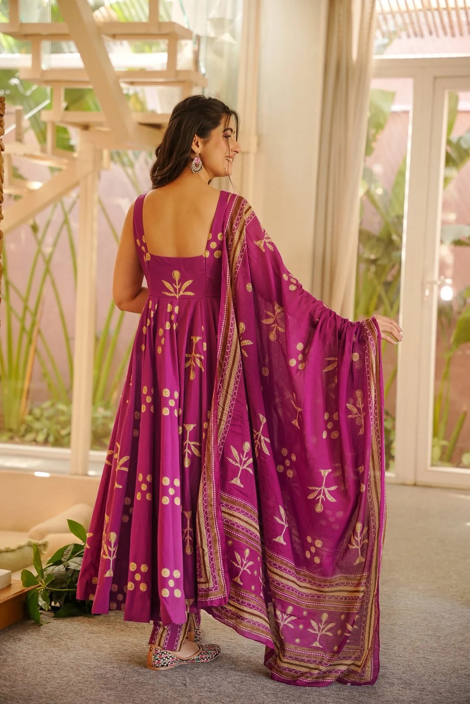 Pink Floral Printed Muslin Anarkali Suit — alternate view