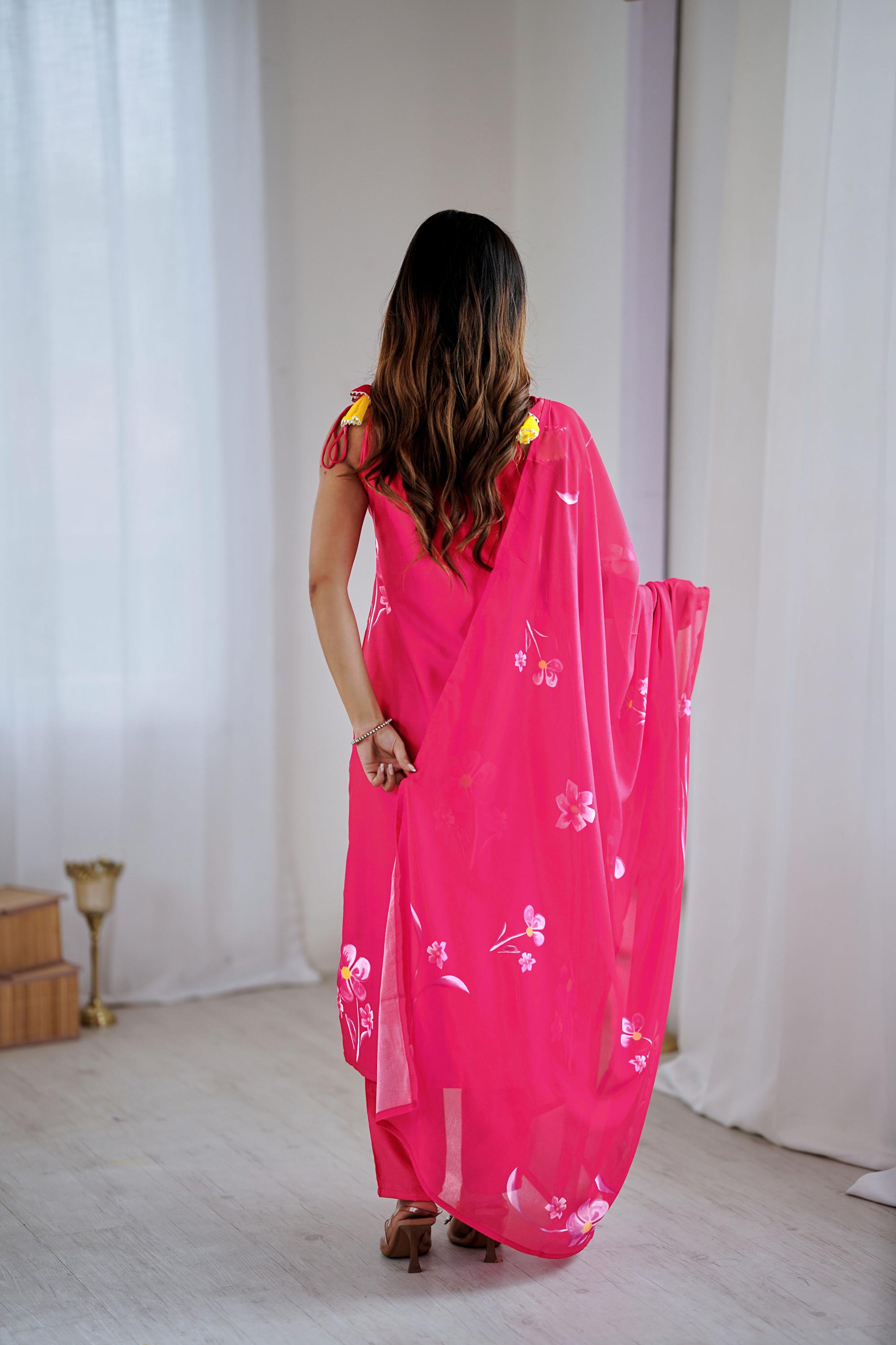 Pink Floral Printed Stitched Suits — alternate view
