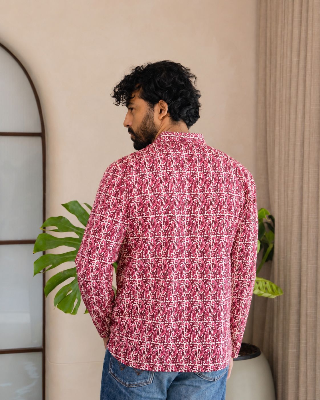 Pink Floral Printed Swiss Linen Short Kurta — alternate view