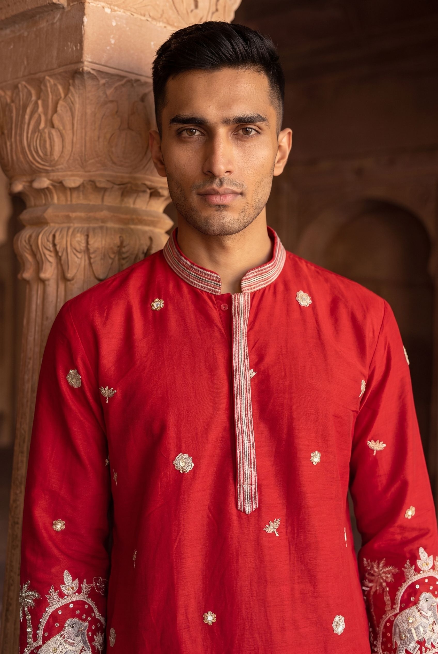 Pink Floral Sequinned Handwork Cotton Kurta Pyjama — alternate view