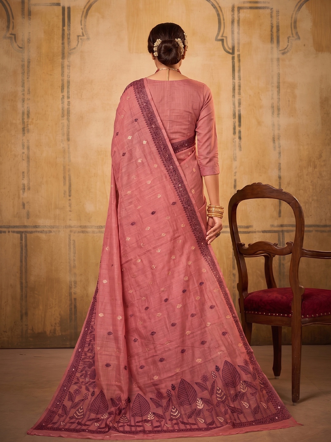 Pink Floral Weaving Cotton Designer Saree