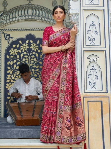 Pink Floral Weaving Soft Khadi Georgette Saree