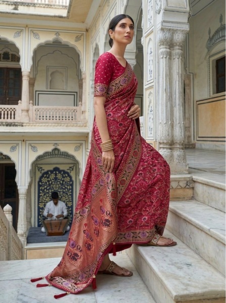 Pink Floral Weaving Soft Khadi Georgette Saree — alternate view