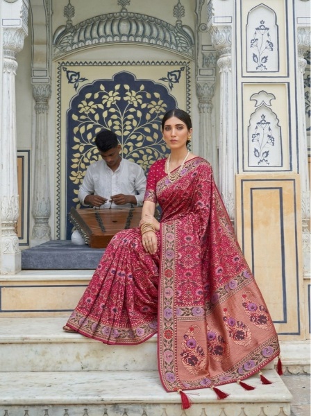 Pink Floral Weaving Soft Khadi Georgette Saree