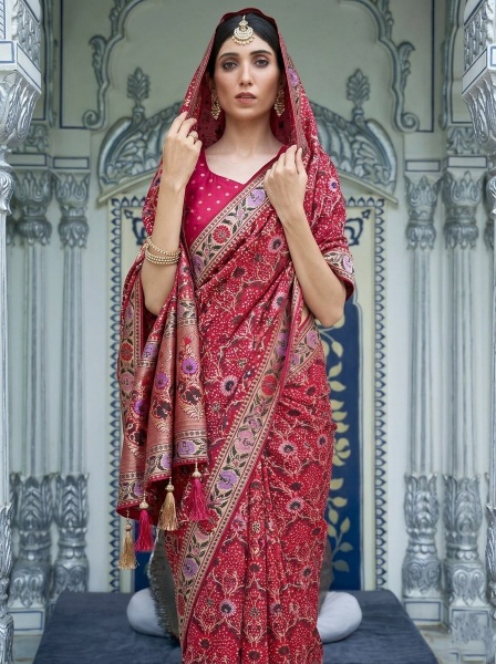 Pink Floral Weaving Soft Khadi Georgette Saree