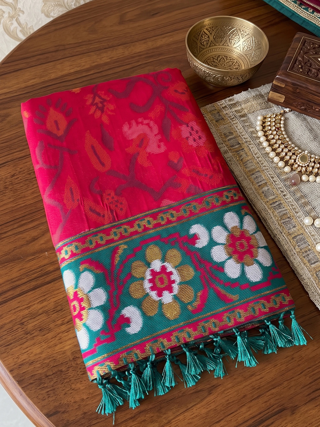Pink Floral Woven Silk Saree