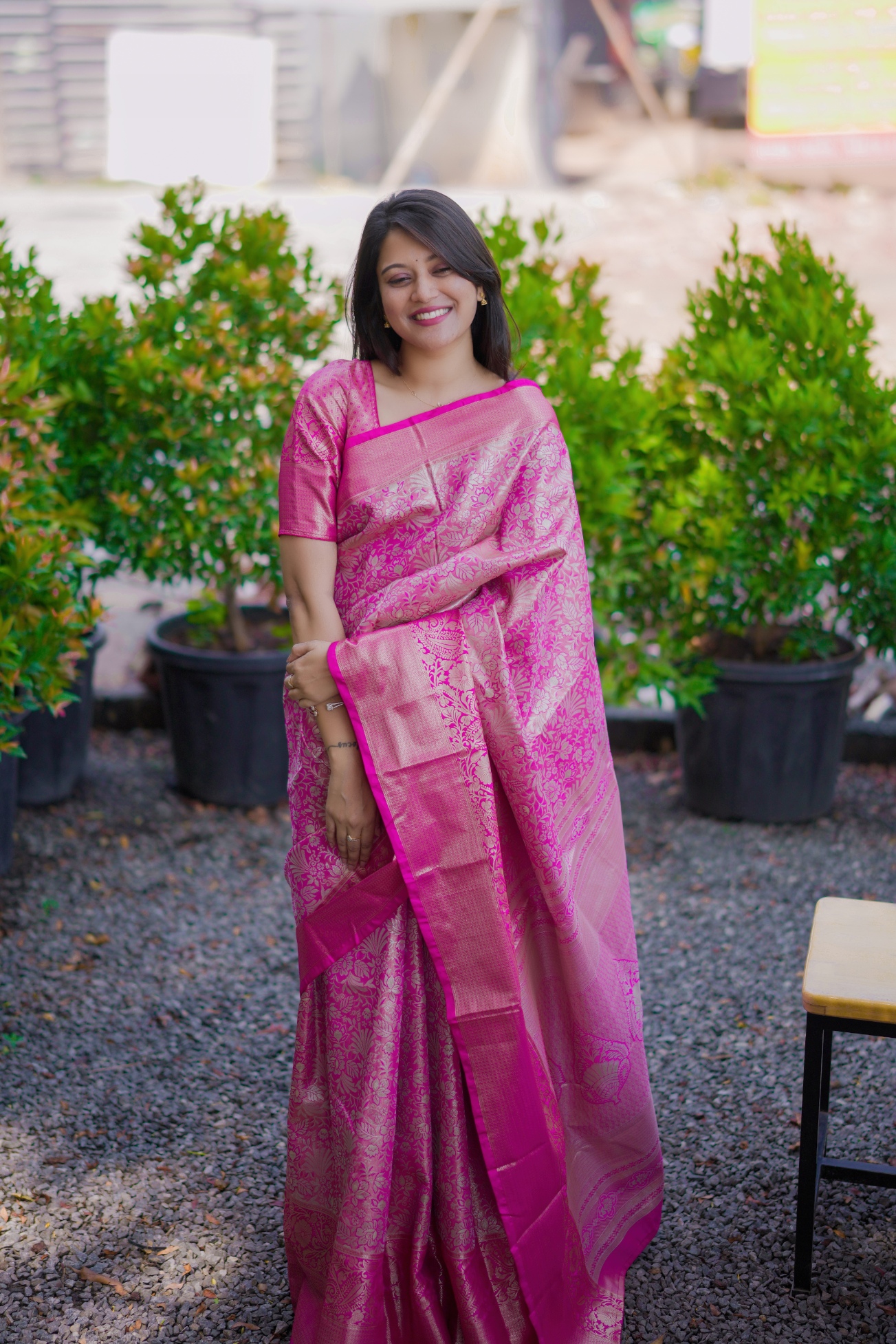 Pink Floral Zari Kanchipuram Silk Saree