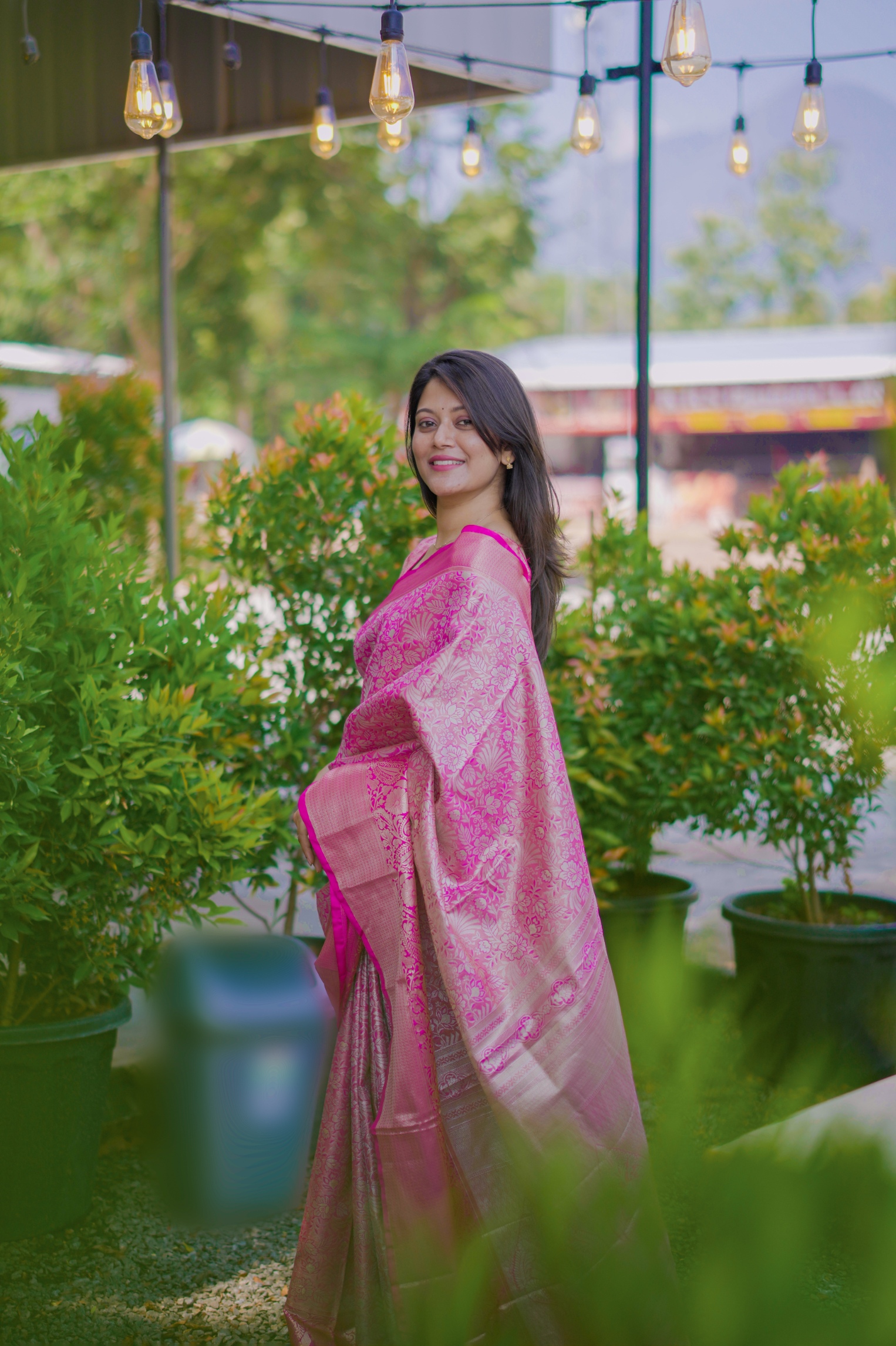 Pink Floral Zari Kanchipuram Silk Saree — alternate view