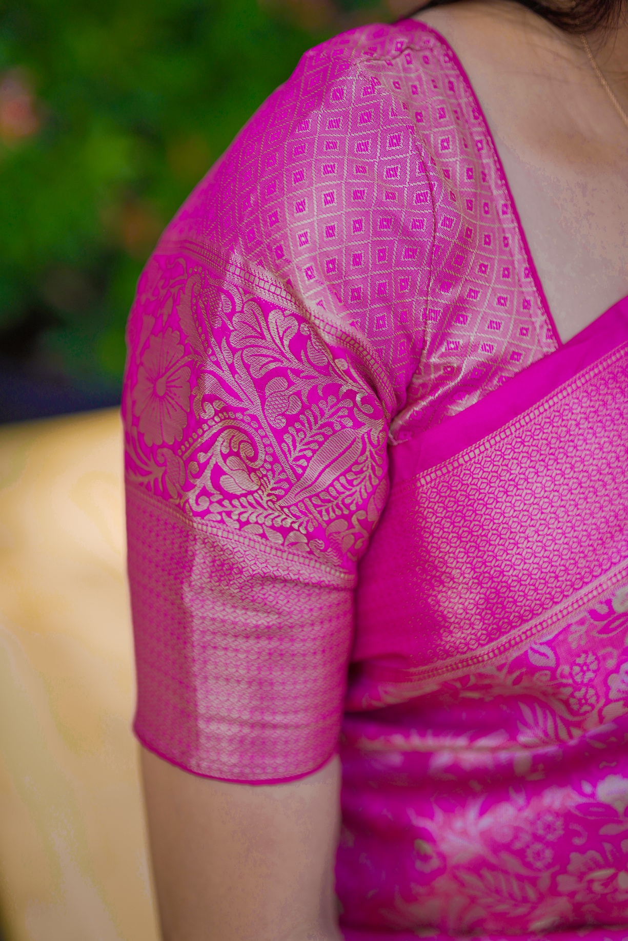 Pink Floral Zari Kanchipuram Silk Saree