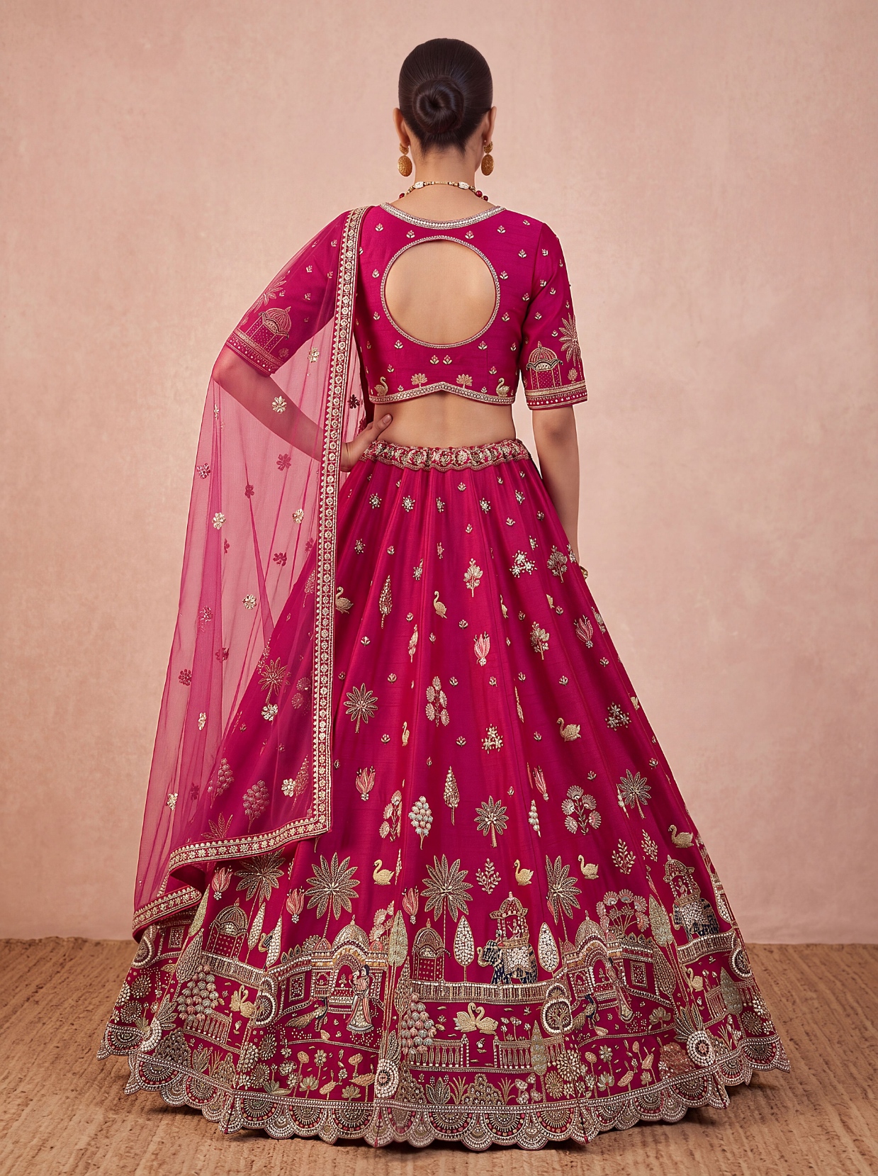Pink Floral Zari Sequins Silk Bridal Lehenga Choli — alternate view