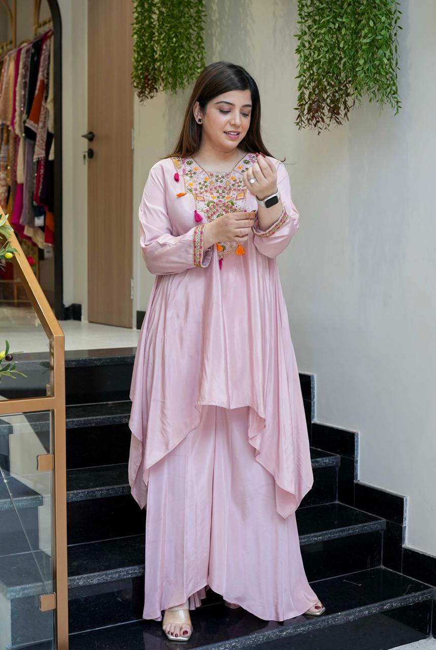 Pink French Crepe Embroidered Salwar Suit — alternate view